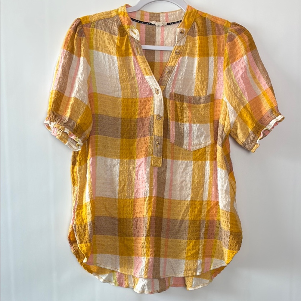Pilcro Vibrant Checkered Yellow Women's Blouse